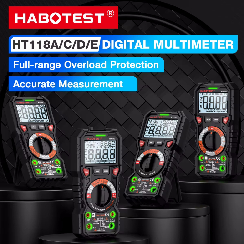 HABOTEST Multímetro Digital HT118E Ture RMS 1000V AC/DC 6000 Contagens Voltímetro Faixa Automática NCV Hz Diodo ohm Test