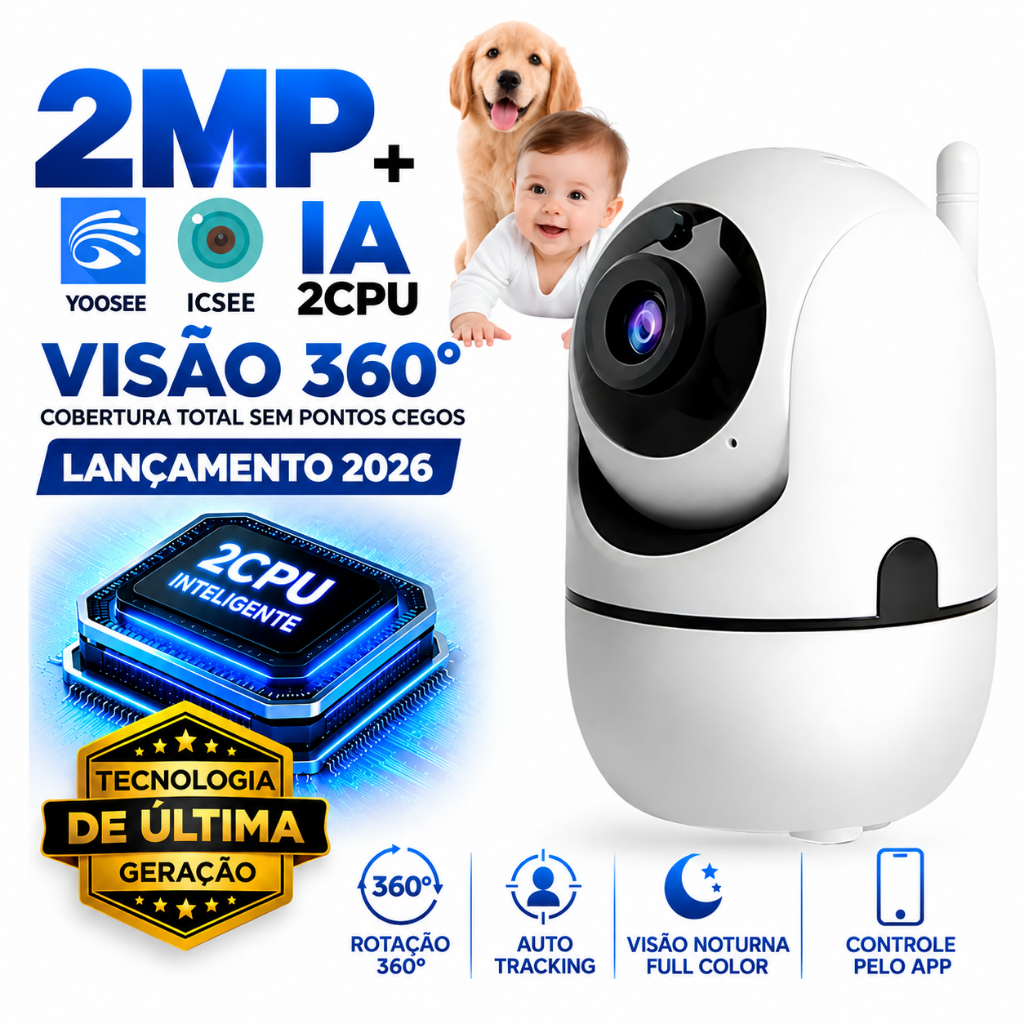 Babá Eletrônica Câmera de Segurança Wi-Fi 1080P 360° YOOSEE/ICSEE Áudio Bidirecional Alerta de Movimento