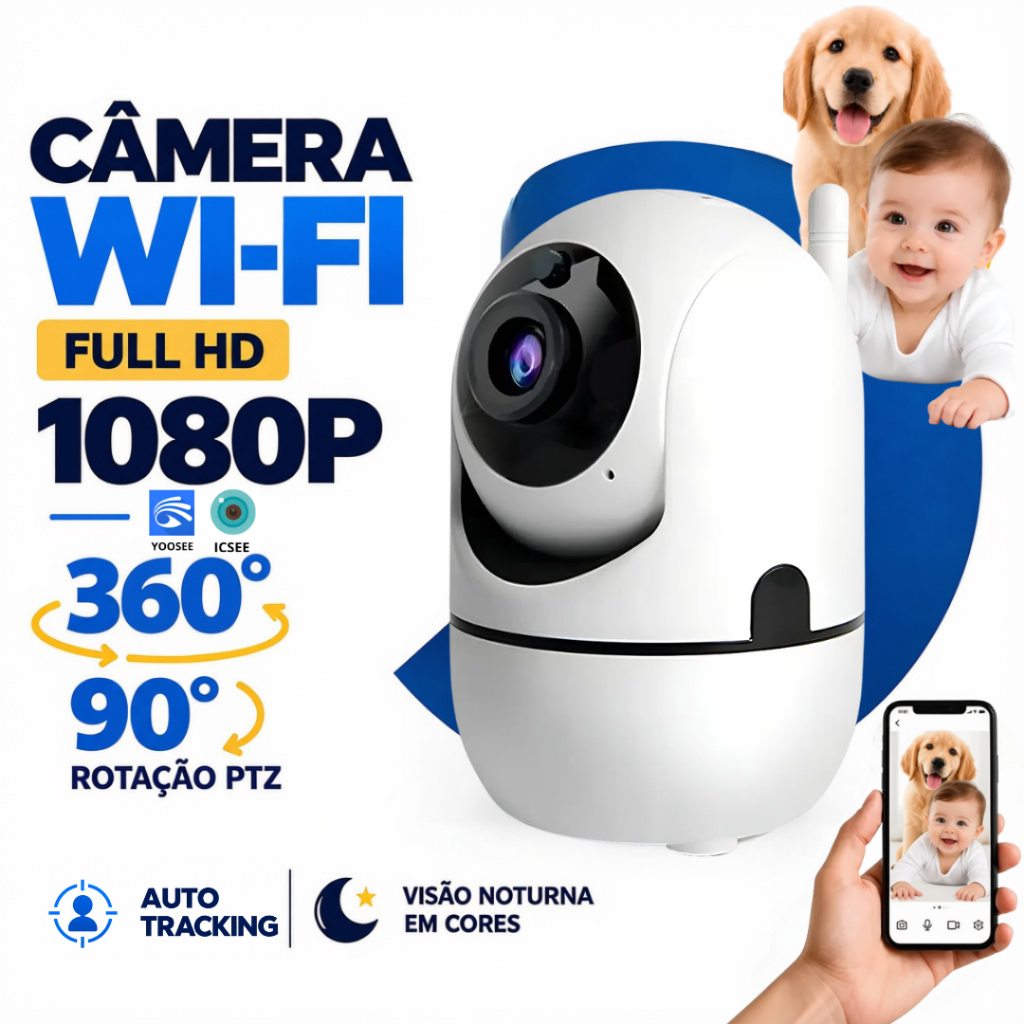 Babá Eletrônica Câmera de Segurança Wi-Fi 1080P 360° YOOSEE/ICSEE Áudio Bidirecional Visão Noturna Colorida