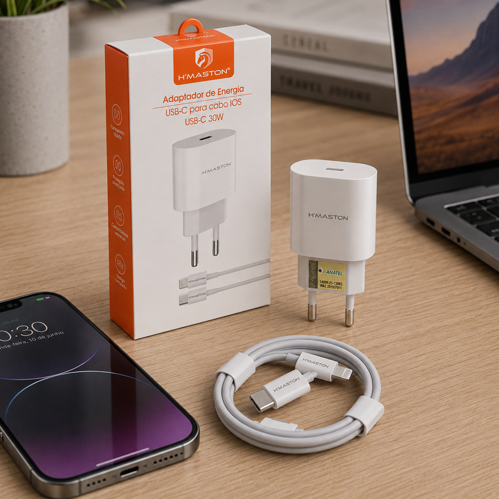 H'maston CB-17 Carregador Turbo PD30w Fonte Carregar Celular Portátil Com Cabo Usb Tipo-C Lighting