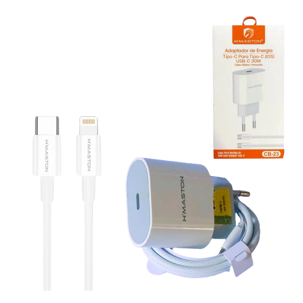CarregadorTurbo PD30w Fonte 3A Carregar Celular Portátil Com Cabo Usb Tipo-c Type c para Lighting