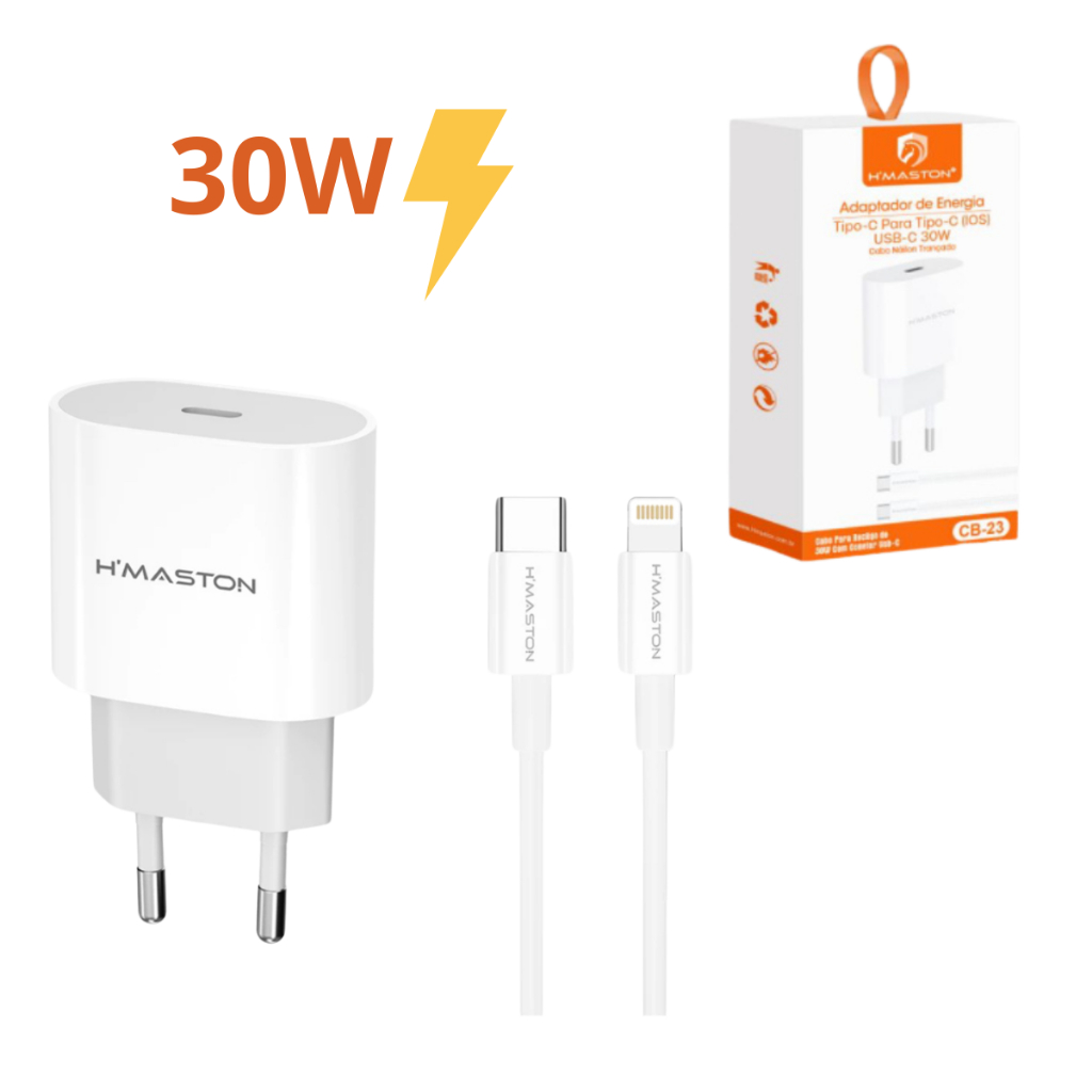 Carregador carga rapida com cabo Turbo PD30w Fonte 3A Carregar Celular Portátil Com Cabo Usb Tipo-c Type c para Lighting