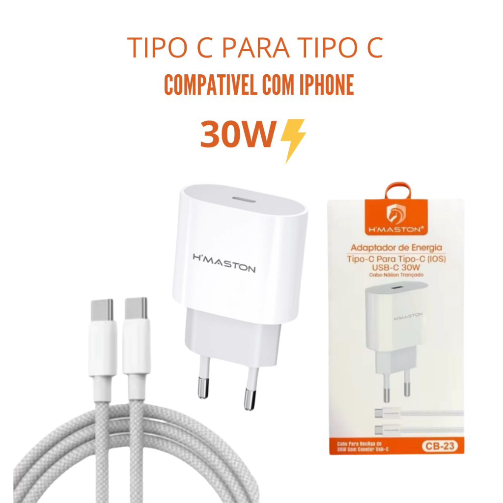 Carregador carga rapida Turbo PD30w Fonte 3A Cabo Usb TIPO C COMPATIVEL ANDROID IPHONE 15 15 PRO MAX PLUS