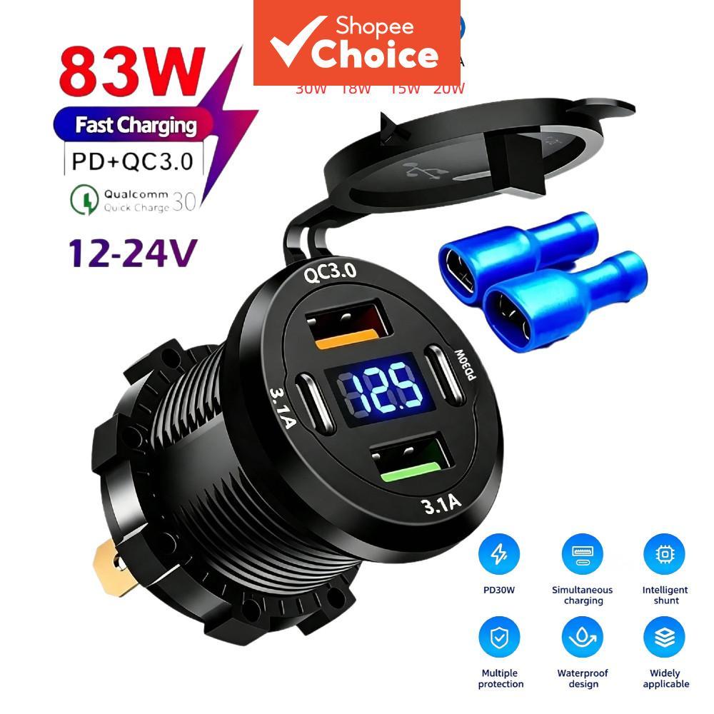 4 Portas À Prova Dwaterproof Água Carregador De Carro Soquete Duplo Pd 30w Tipo-c Qc 3.0 USB 3.1a Carregamento Rápido Co