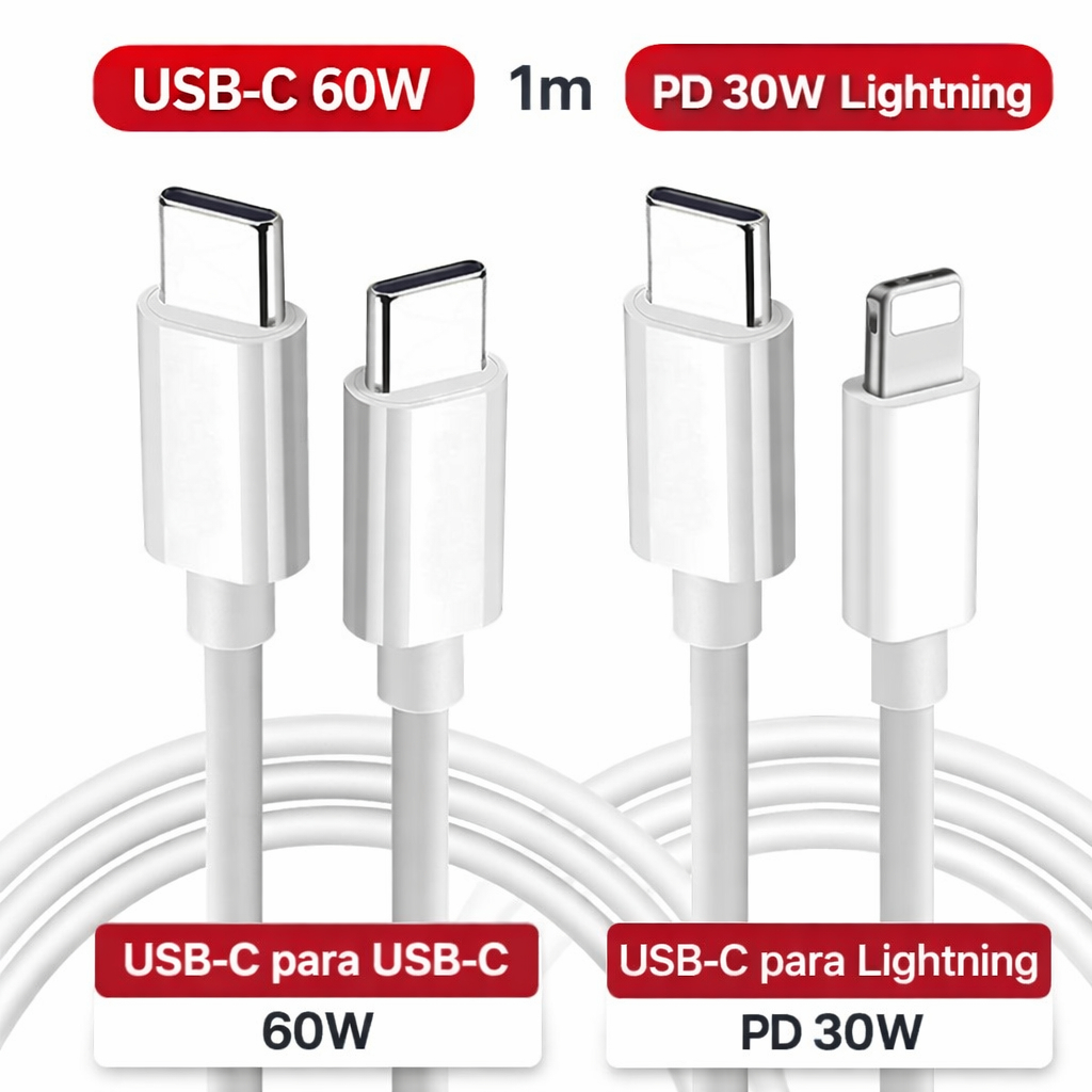 Cabo USB C Para Lightning PD30W Turbo 1M Carregamento Rápido Para iPhone