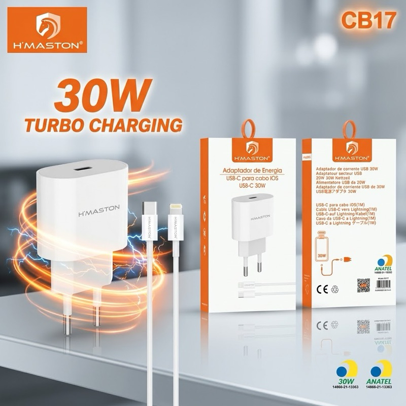 H'maston CB-17 - Carregador Turbo PD30w  Fonte 3A
