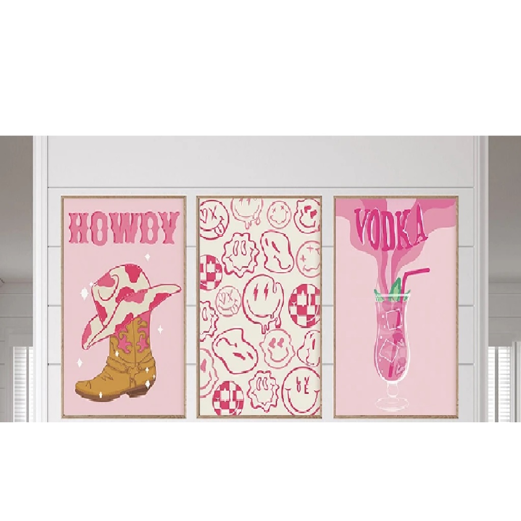 Quadros decorativos feminino Trendy Boot Retro Cowboy (3 peças)