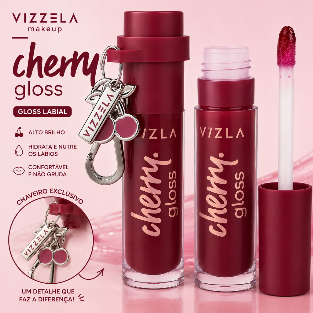 Gloss Cherry Gloss Vizzela Gloss Chaveiro Lip Gloss Gloss Labial gloss volume labial Gloss Vizzela