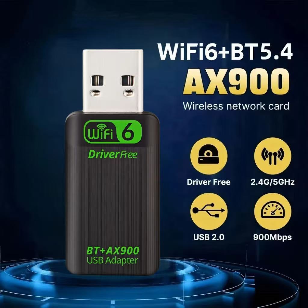 Adaptador USB WiFi 6 AX900, Bluetooth 5.4, Dual Banda 2.4G 5GHz, Sem Driver, para Win10/11