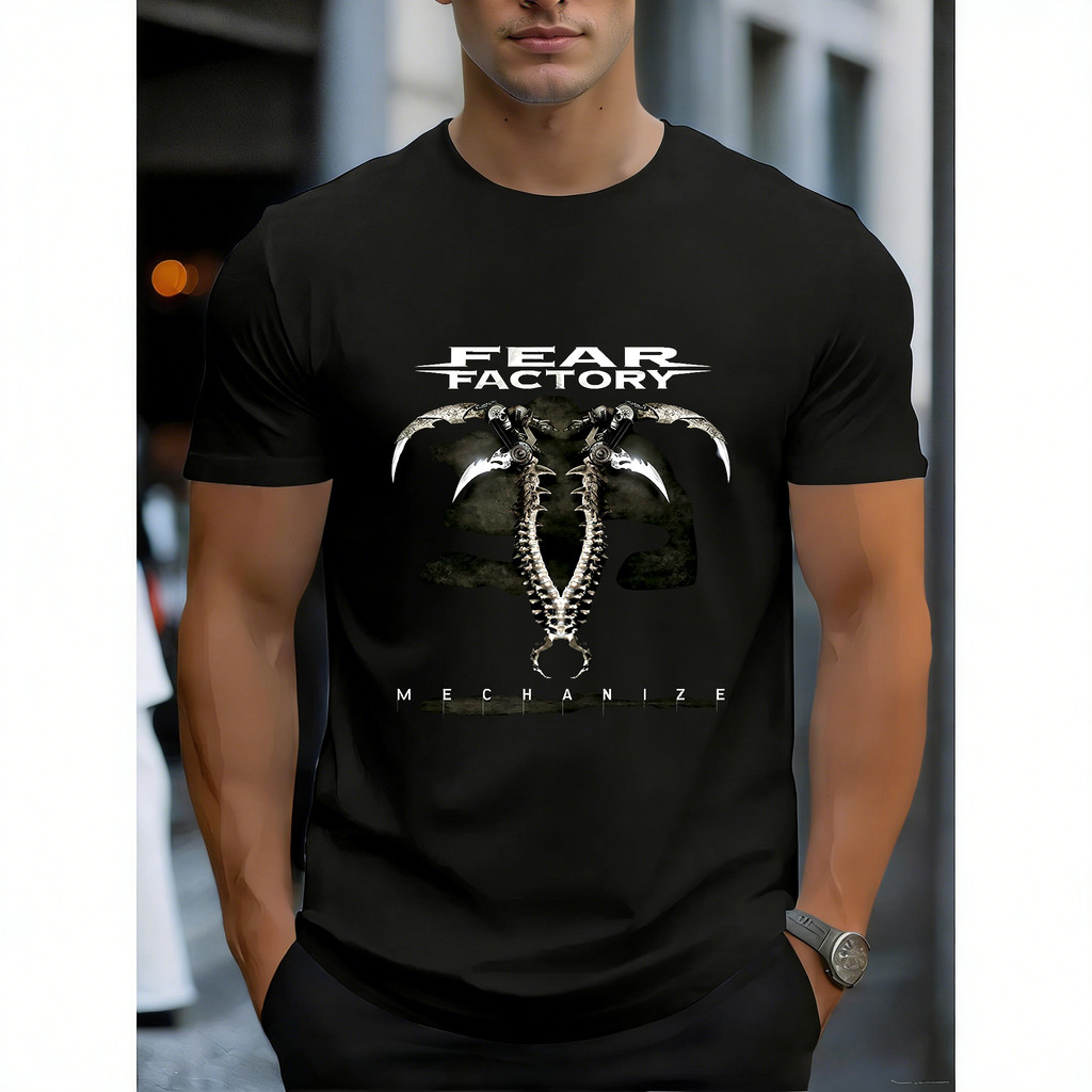 Camiseta Masculina Estampa Fear Factory com Crânio e Armas Moderna Estilosa Premium Urbana