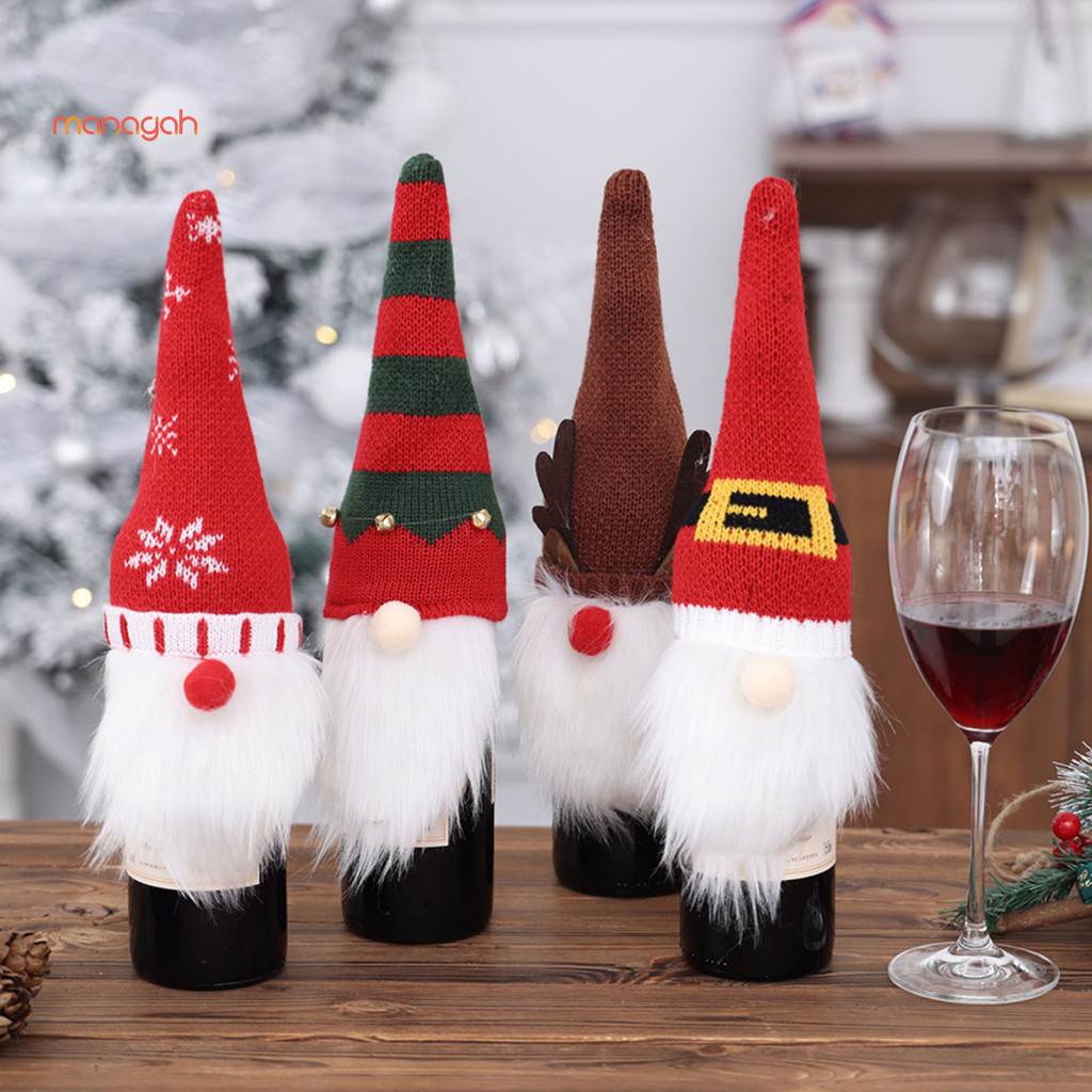Christmas Goblin Wine Bottle Outfit Festive Sweater Gnome Cover for Table Decor Perfect for New Year Party Supplies