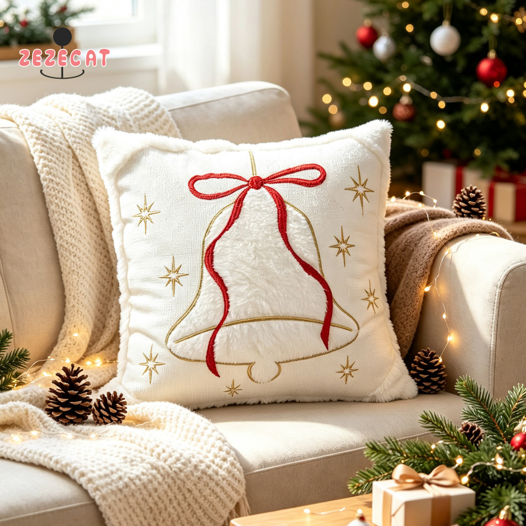Decorative Cushion Covers Soft Throw Pillow Cases Embroidered Christmas Cover 18x18 Inch Bow Xmas Tree Case with Zipper