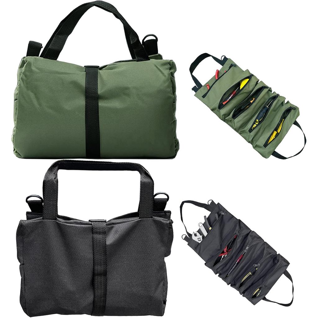 Tool Roll Bag, Roll Up Tool Bag Organizer, 5 Pockets Foldable Waterproof Roll-Up Tool Box, Heavy Duty Canvas Portable To