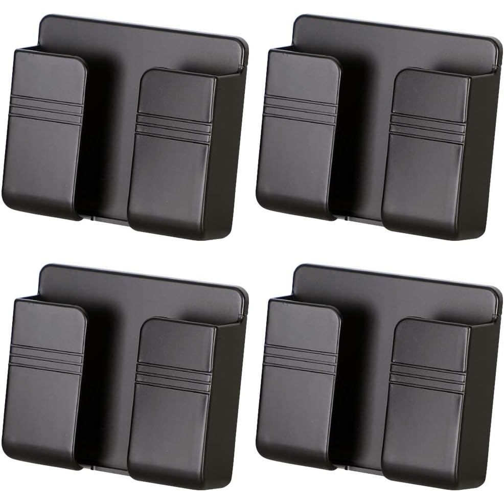 4PC Wall Mount Cell Phone Charging Holder, Black Adhesive Mobile Phone Wall Stand for Charger, Phone Holders for Shower