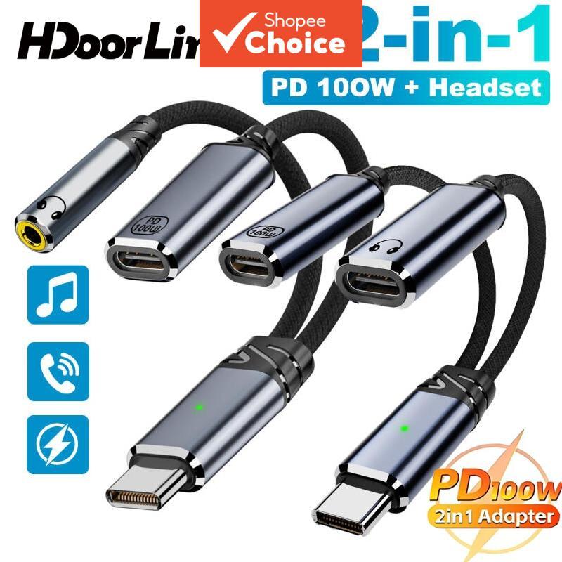 HdoorLink Cabo Adaptador de Carregamento 2 em 1 Tipo C Divisor de Fone de Ouvido USB C PD100W USB C para 3,5 mm