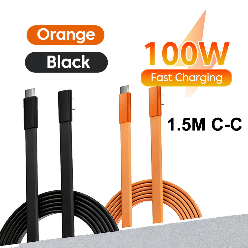 Cabo de Carregamento Super-Rápido Dual Tipo C em Silicone 90° Cotovelo PD100W 1,5m para Smartphones
