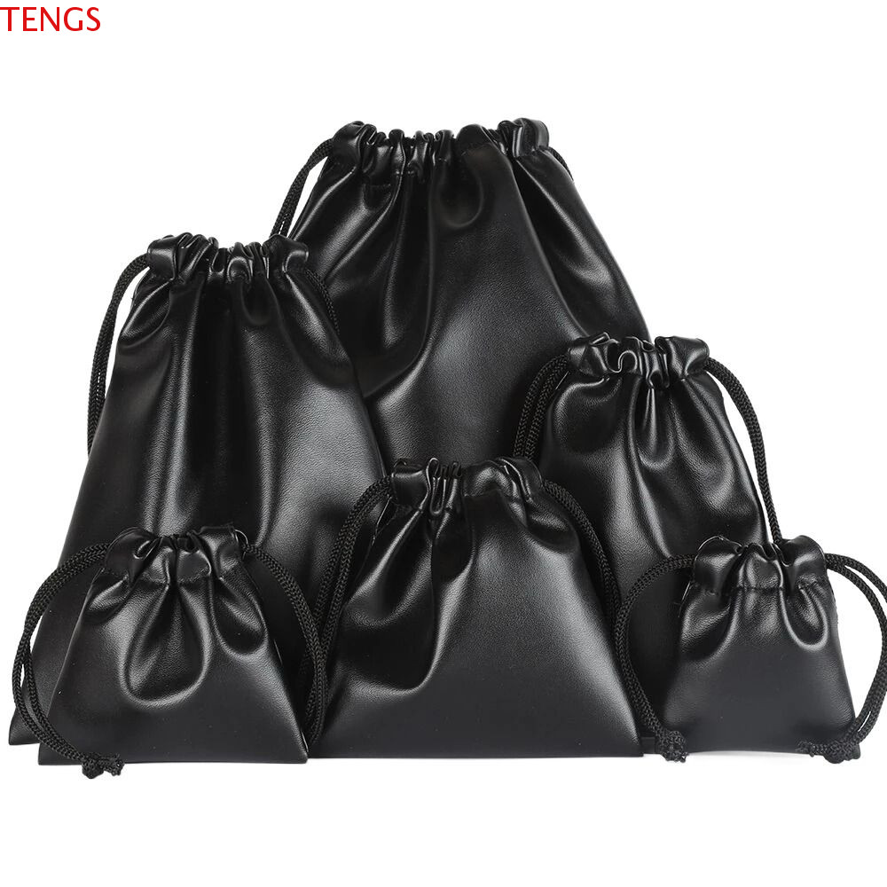 Bolsa Para Fone De Ouvido TENGS , Em Couro PU Draw String Bag Preta À Prova De Poeira Viagem