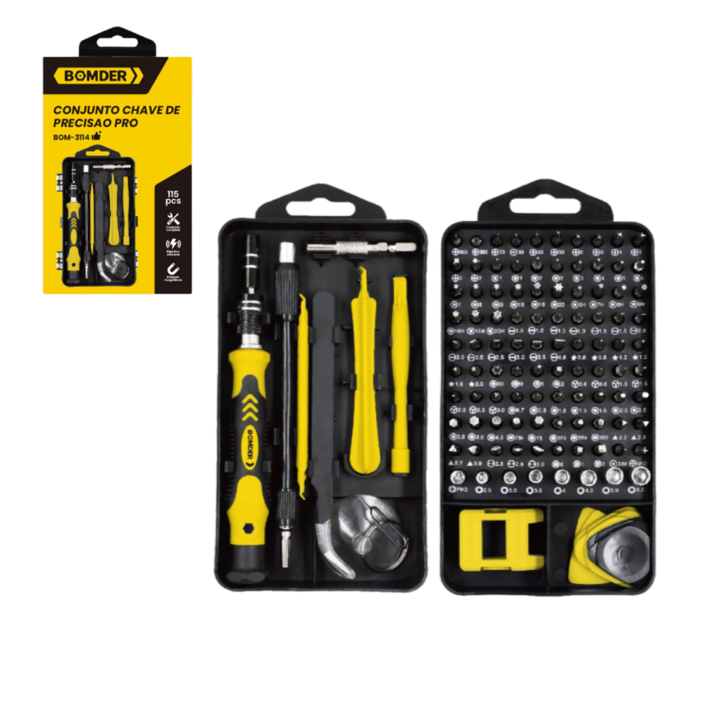 Kit Jogo Chaves De Fenda Precisão Magnético 115 Peças Profissional Ferramentas Conserto Celular Tablet Relógio Notebook