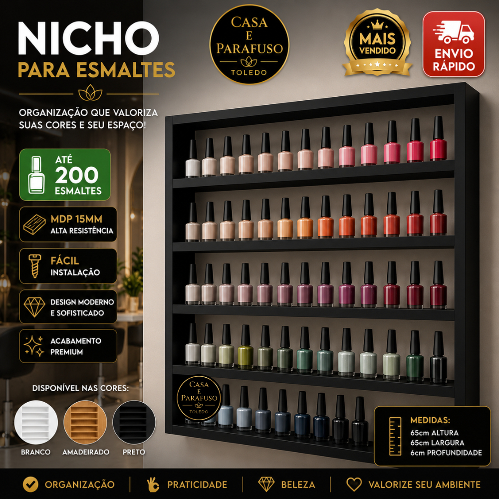 Nicho Expositor de Esmaltes Organizador de Parede para Salão de Beleza Manicure- 01A