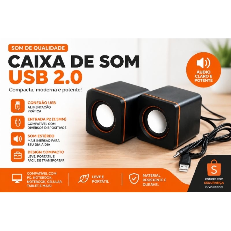 Caixinha de Som Portátil para PC, Celular, TV e outros ENVIO IMEDIATO