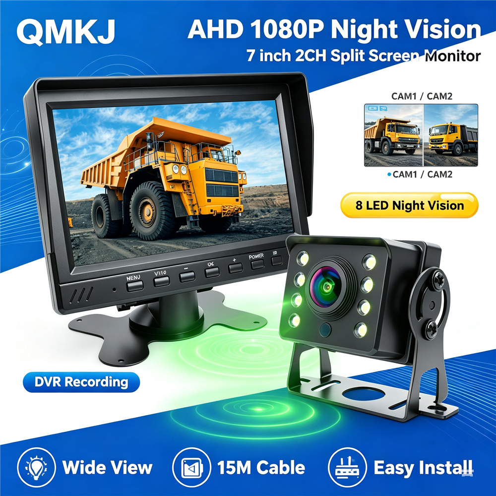 > 7 Polegadas AHD 1080P 2CH DVR Monitor De Carro Caminhão Kit De Câmera De Visão Traseira 8LED Noturna Tela Dividida 9-3