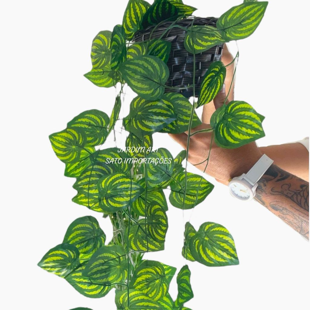 Kit Plantas Decorativa: Vasos Trançado Marrom + Pendentes Artificial Folhas De Hera