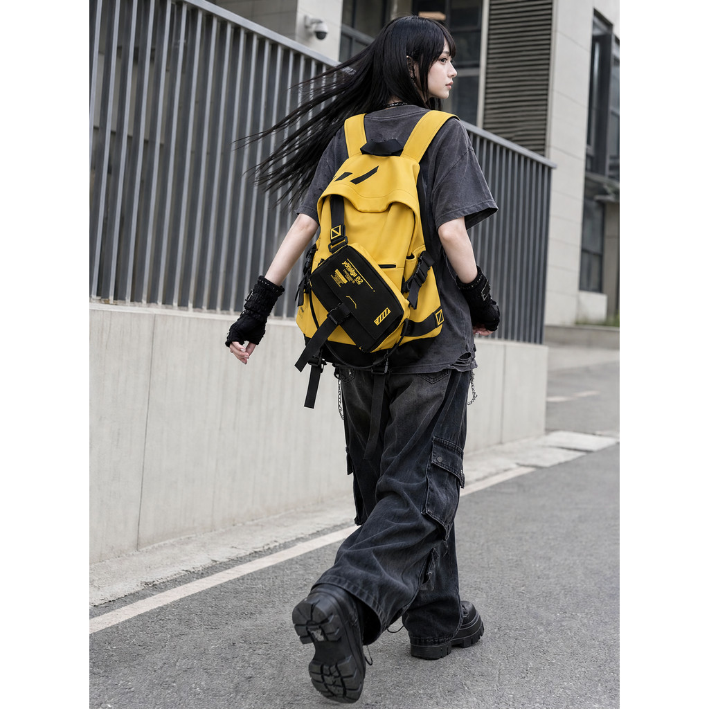 YONAIGA + Original ins Funcional Trendy Cool Contraste Cor Mochila Homens Mulheres Grande Capacidade Estudante Bolsa Esc