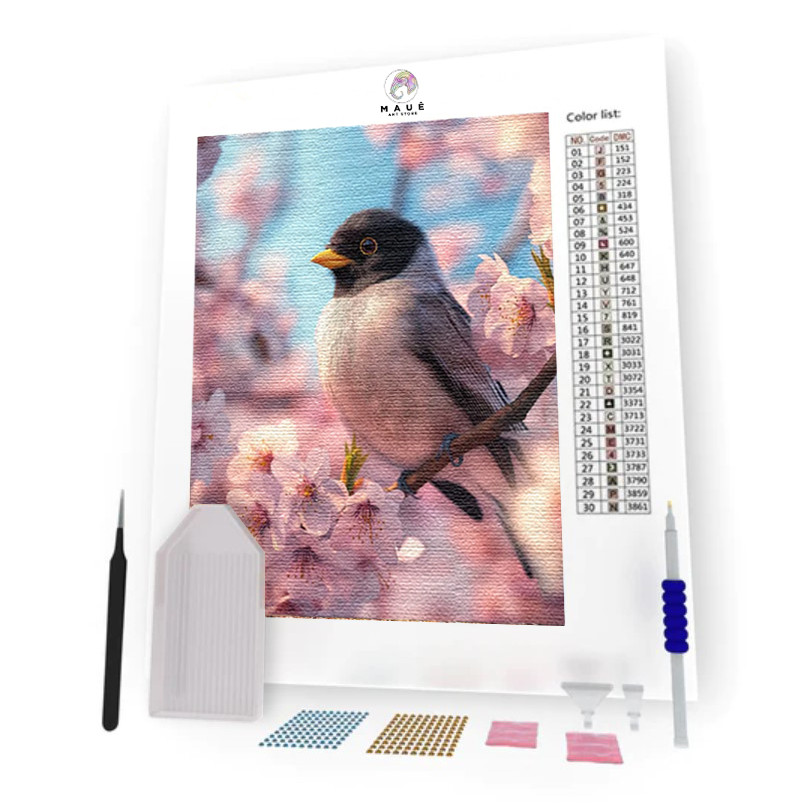 Kit Pintura Diamante - Passarinho na Cerejeira (Diamond Art)