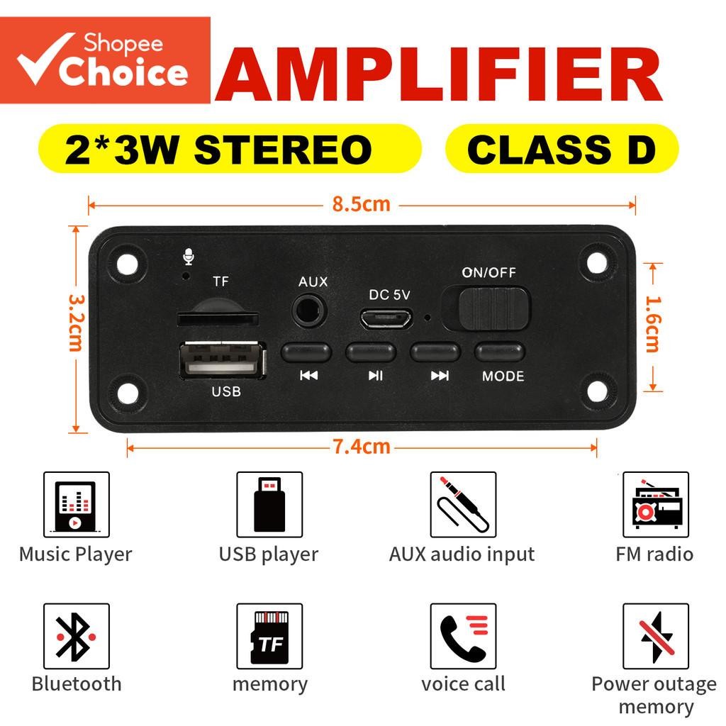 3.7-5V Bluetooth 5.0 MP3 Board Amplificador De 6 W Com USB TF FM E Conector De 3.5 Mm Para Módulo De Alto-Falante De Car