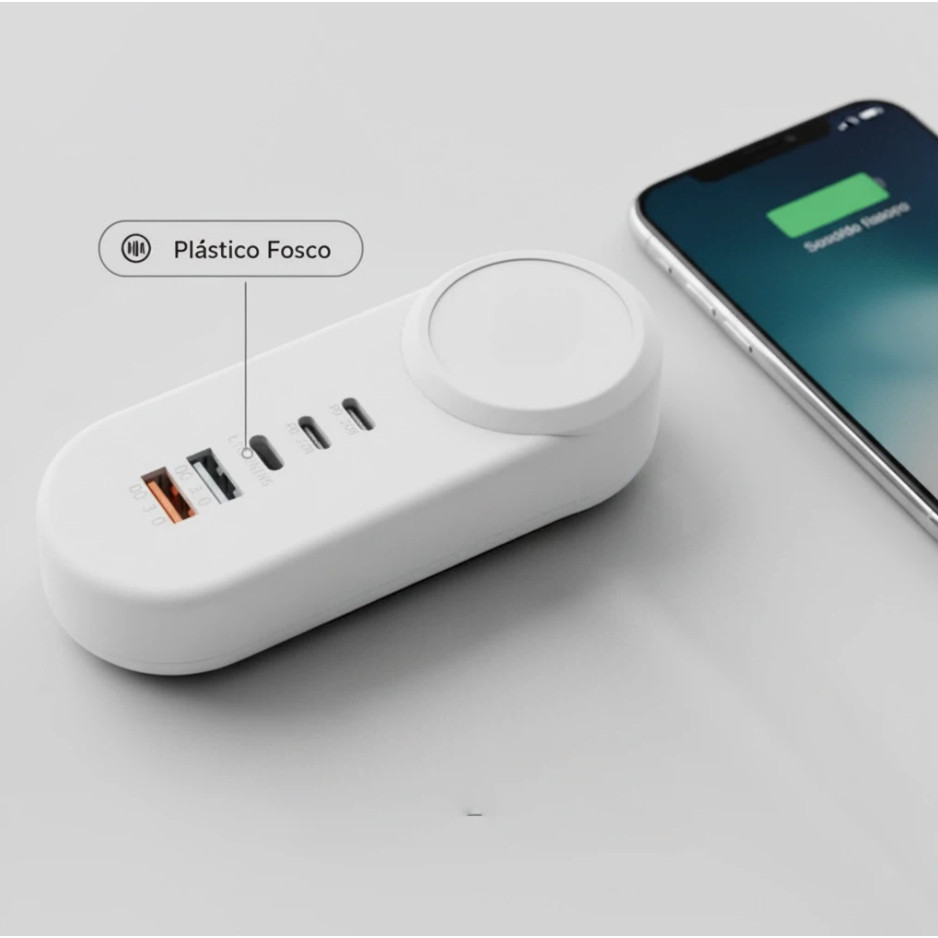 Carregador de Tomada com Fio Fast Charge 3.1 25W 5 Portas 2 TIPO C / 2 USB / 1 LIGHTNING Luatek