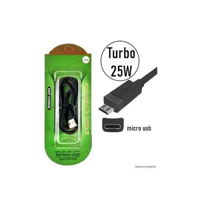 Cabo USB 25w Turbo V8 ou Tipo C Fast charge