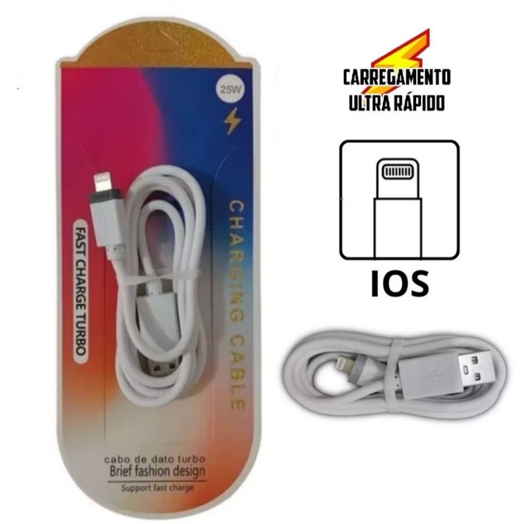 Cabo Usb Turbo Lightning IPHONE IOS 25W ultra rápido Fast charge