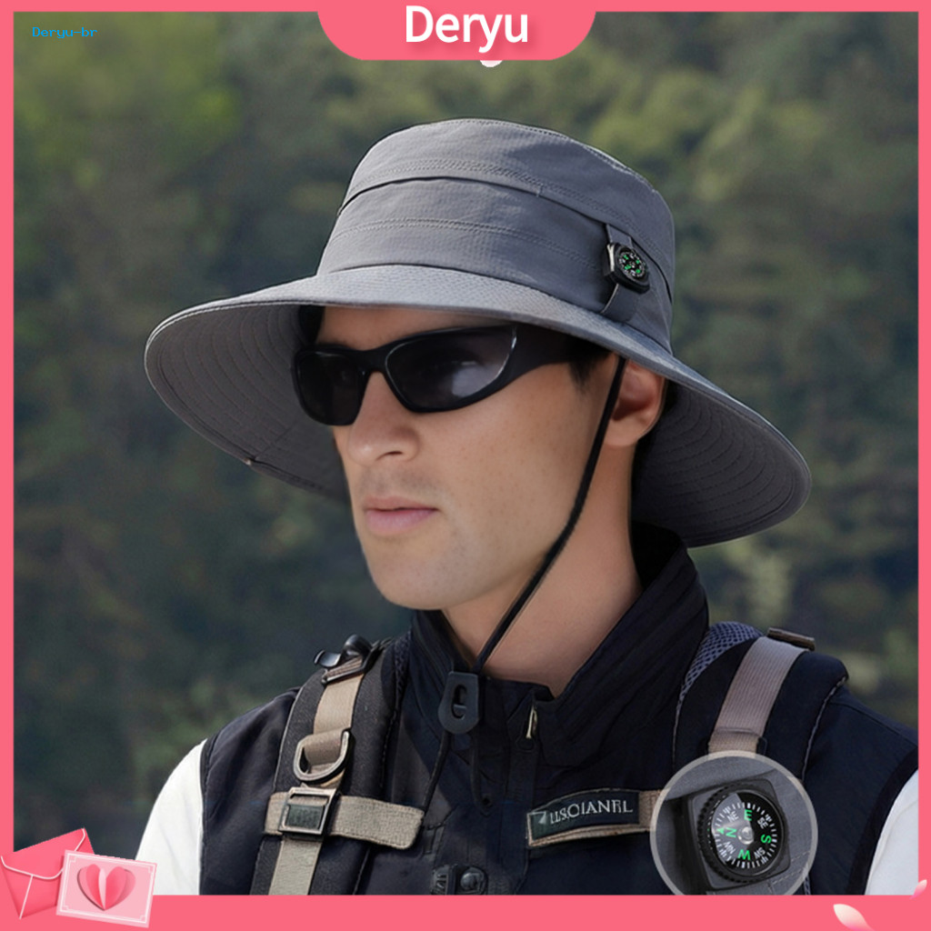 Waterproof Bucket Hat Fisherman Adjustable with Wide Brim Quick Drying Outdoor Sun Protection Foldable Travel Cap Compas