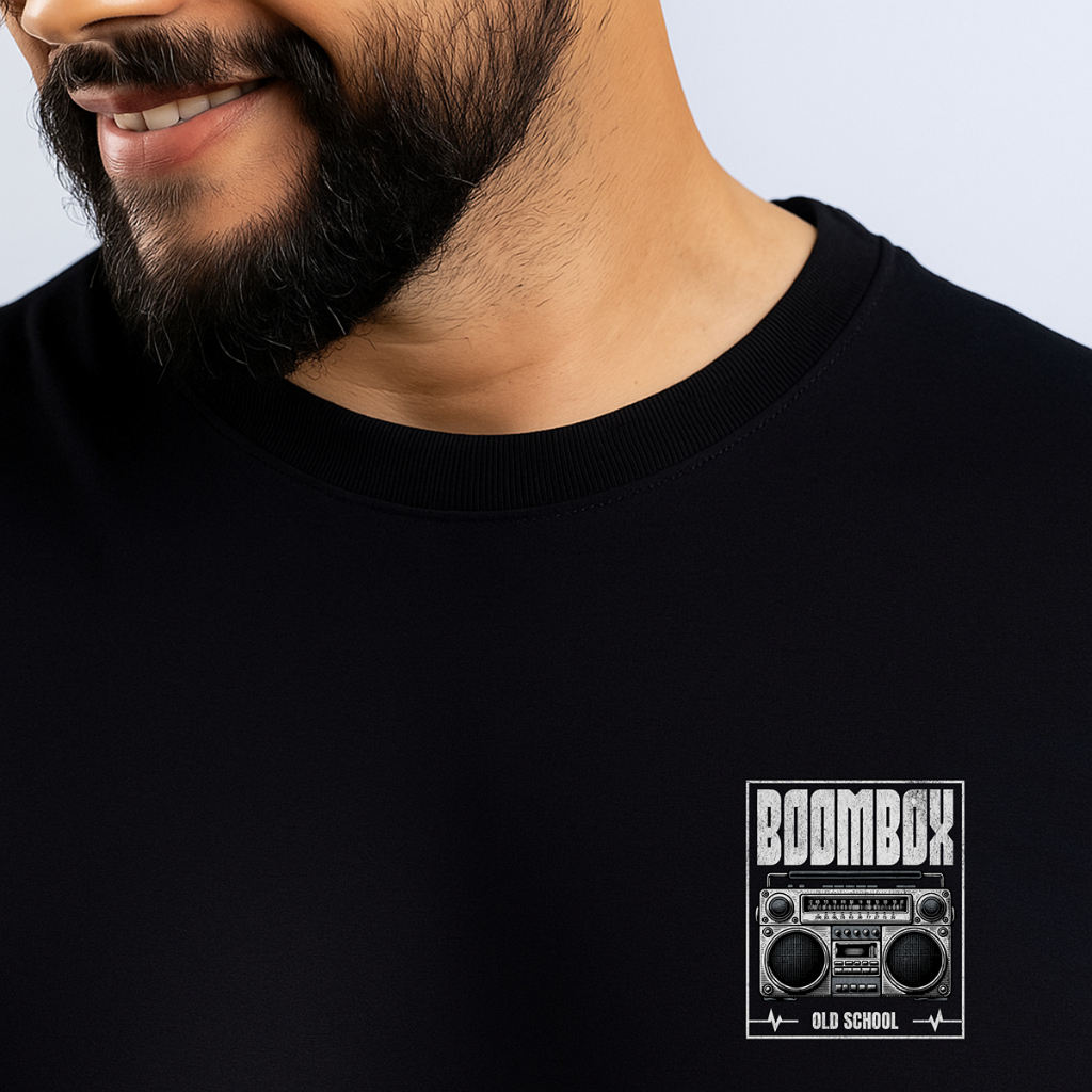 Camiseta Básica Minimalista BoomBox Old School Anos 80 100% Algodão Unissex