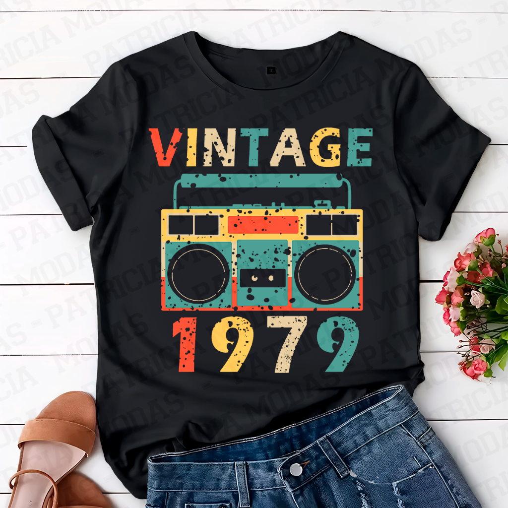 Camiseta Unissex 100% Algodão. Vintage, BoomBox 1979. P ao GG