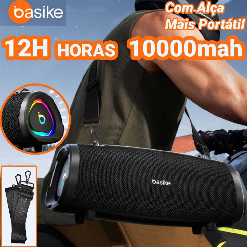 Basike Caixa de Som Portátil Bluetooth 160W Graves Fortes 10000mAh IPX6 À Prova D'água RGB TWS USB Som Estéreo Boombox