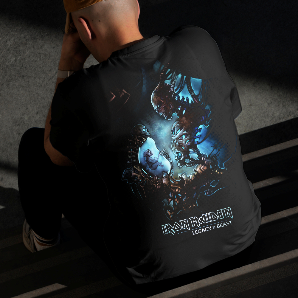 Camiseta Masculina Estampada Iron Maiden Azul 100% Algodão Estilo Conforto Diário Do Tamanho P ao GG
