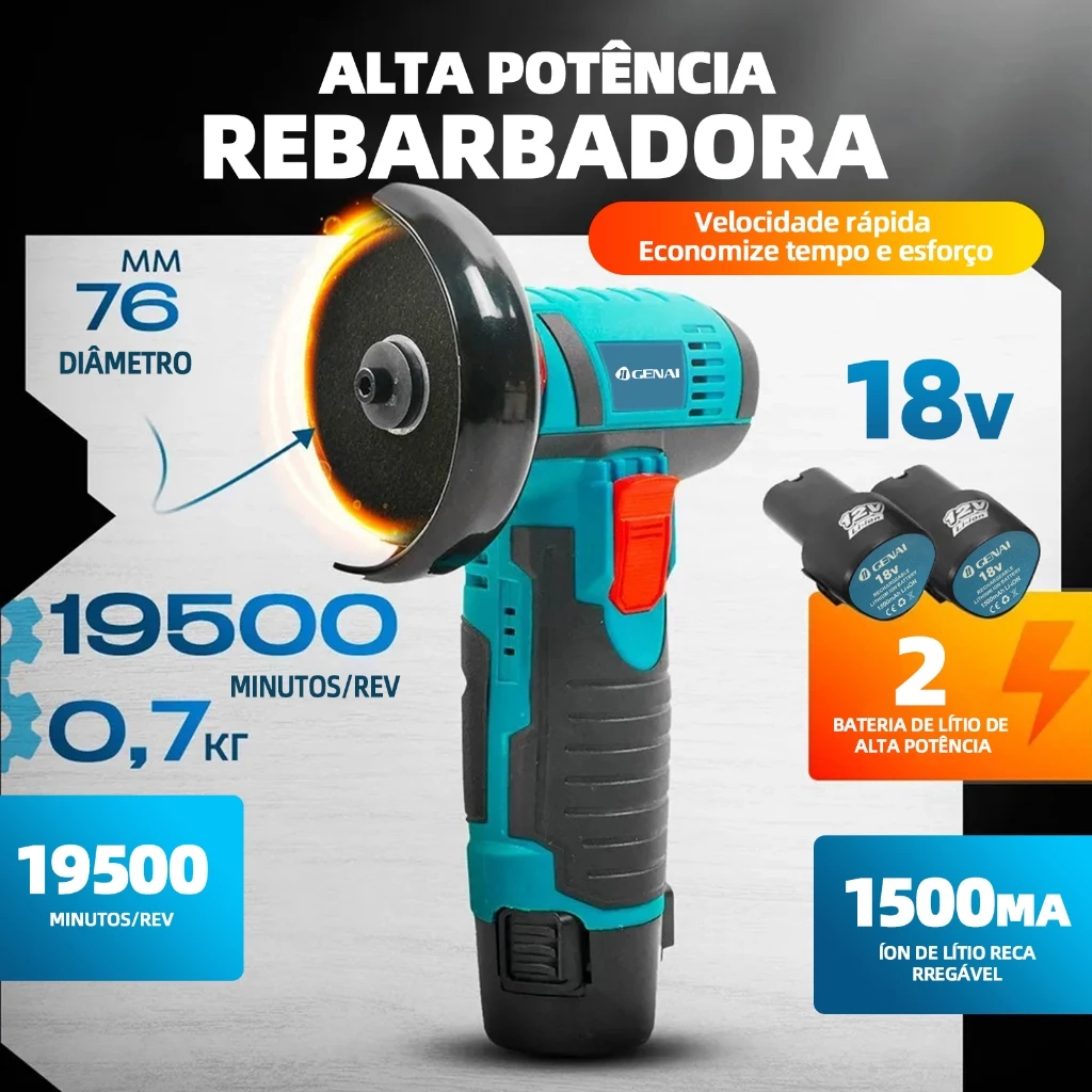 Lixadeira Portátil Sem Fio Moedor Serra De Mármore 2 Baterias 18V/12V 1800 Miliampere