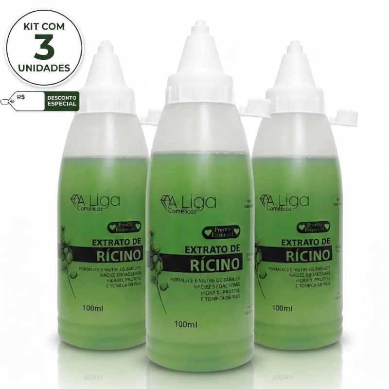 kit 03 Tônico de Fortalecimento de Rícino  100ml- A Liga Cosméticos