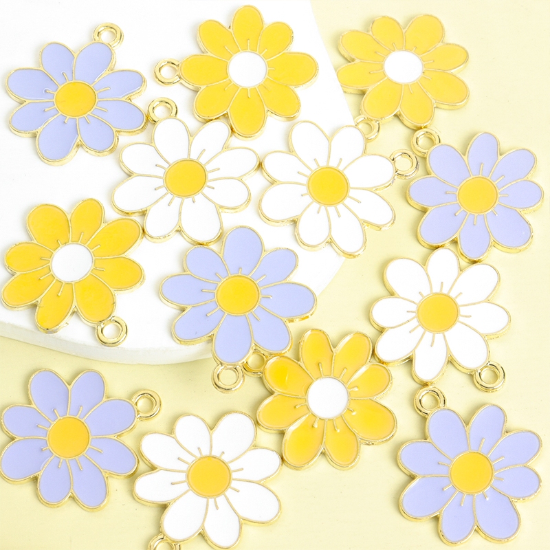 10 Peças Amuletos De Óleo De Gotejamento De Esmalte De Margarida Vibrante De 3 Cores , Lindos Pingentes De Liga De Padrã
