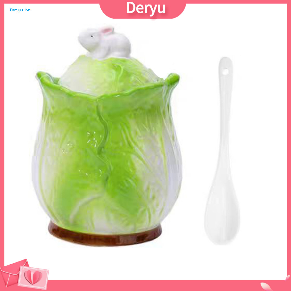 Seasoning Organizer Ceramic Container Cabbage Shaped Lard Jar with Lid and Spoon 350ml Multi-purpose Kitchen Storage for