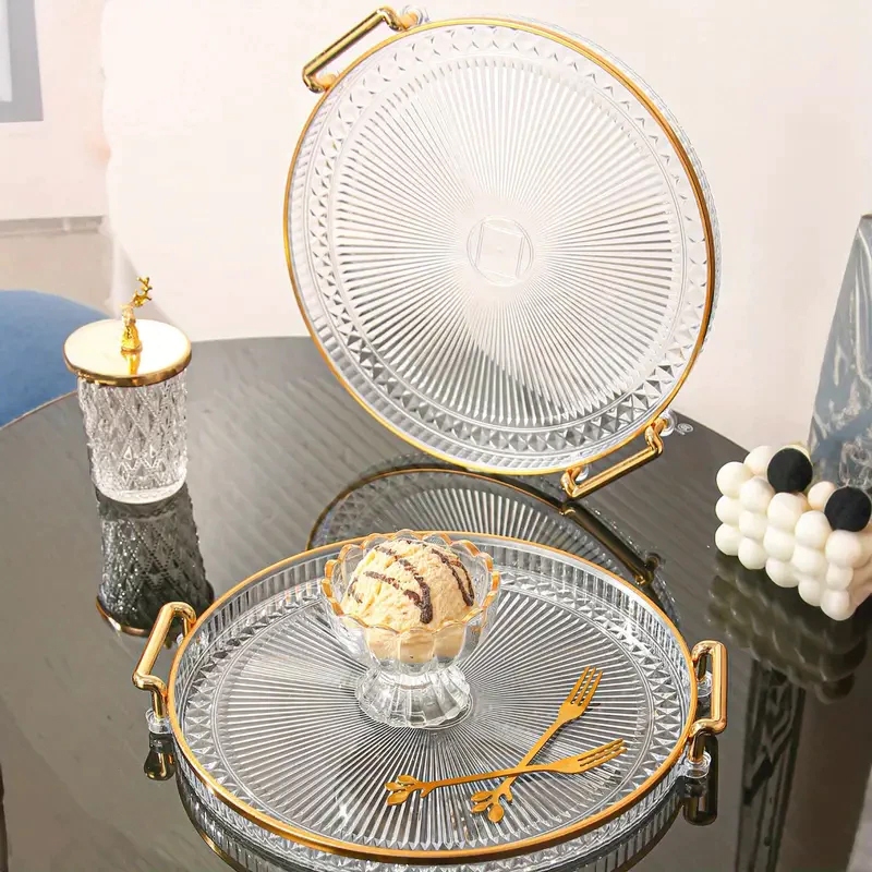 Nordic Multi-purpose Decoration Service Storage Tray with Handle Gold Details Dining Table Decoration boaxin