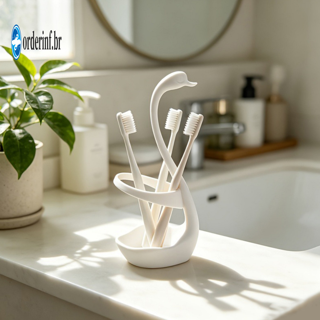 Multi-purpose Storage Rack Decorative Container 3d Printed Elegant Swan Toothbrush Holder with Ventilation Draining Base