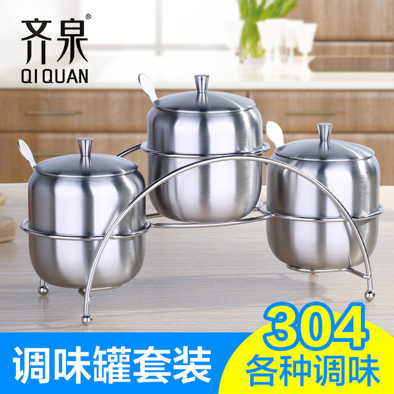 Qiquan tempero Jar conjunto 304 aço inoxidável saudável Multi-Purpose cozinha óleo molho de sal vinagre chá tempero garr