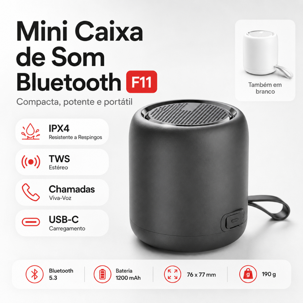 Mini Alto-Falante Bluetooth Portátil Com Resistência A Respingos IPX4 , Emparelhamento TWS E Chamadas Viva-Voz