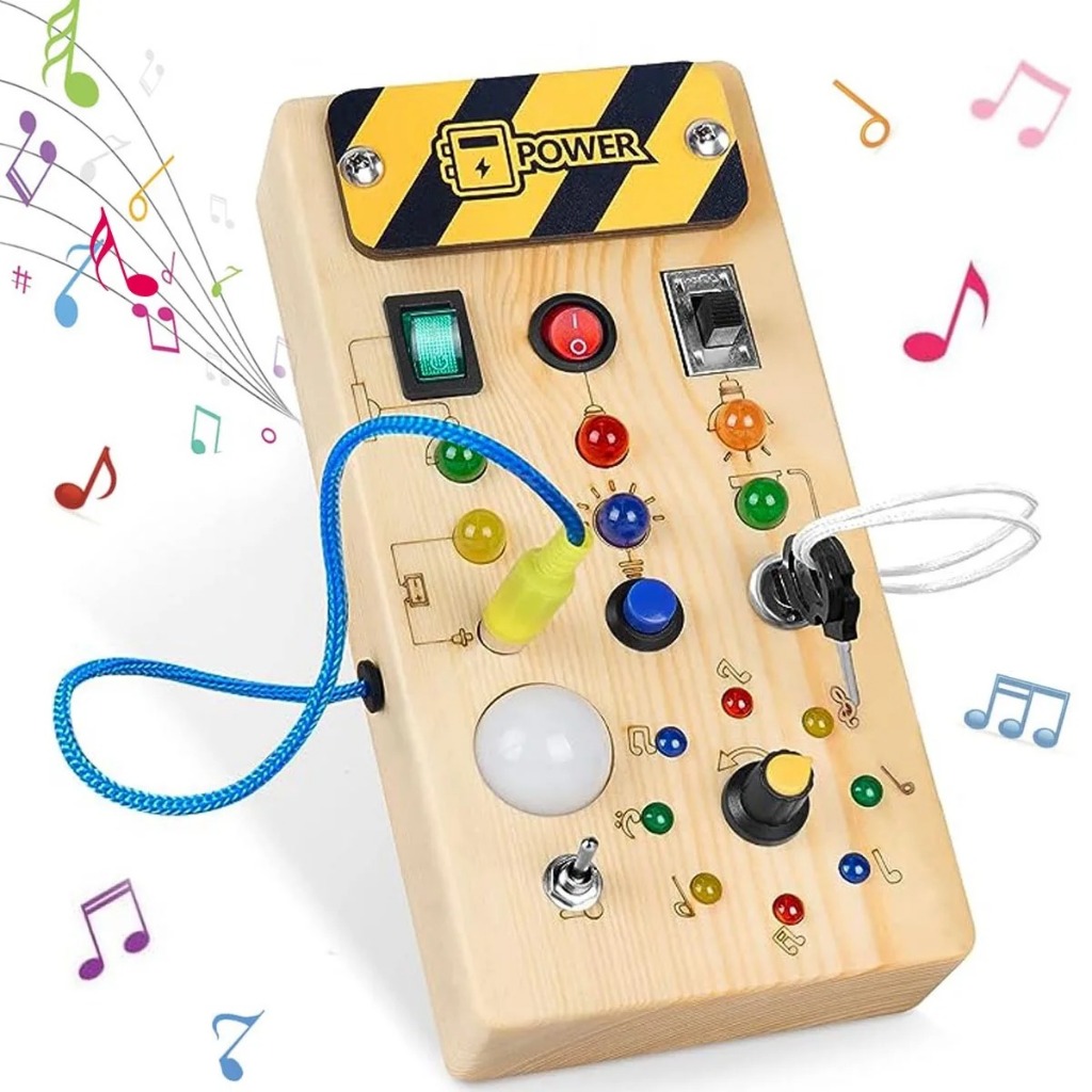 Montessori Busy Board Sensory Toys Wooden With LED Light Switch Control Board Travel Activities Children Games