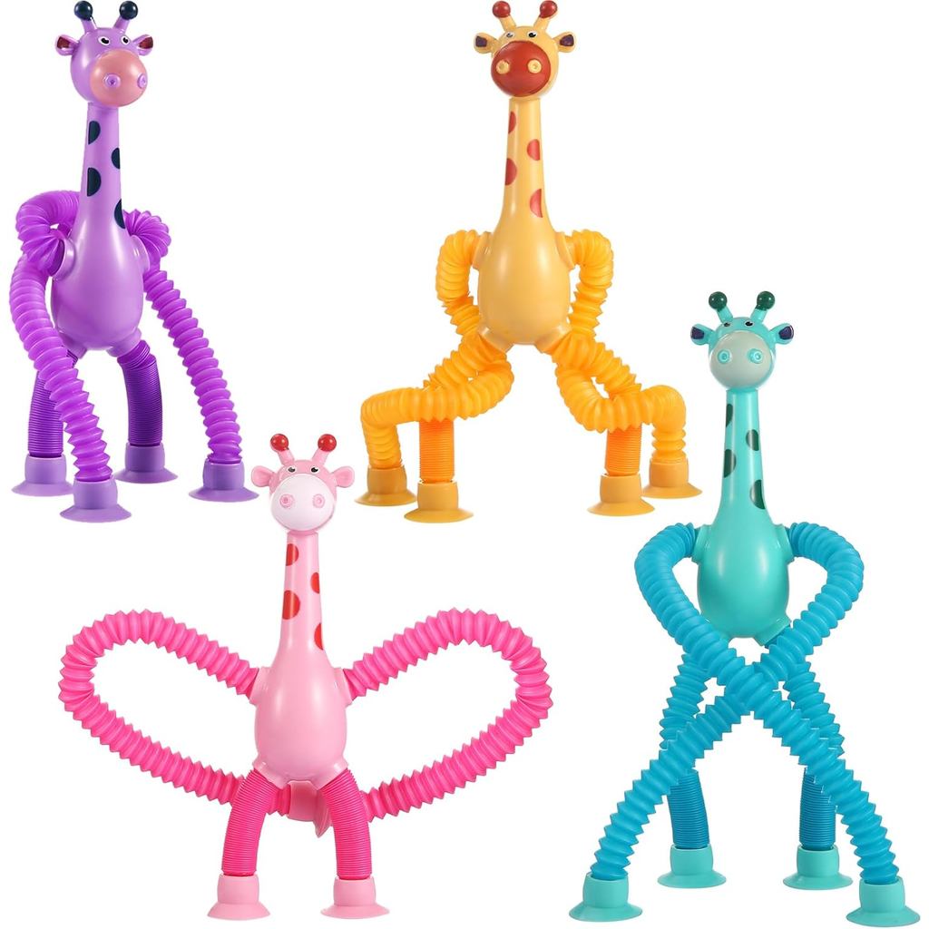 XONTEUS 4 Pcs Pop Tubes Giraffe Travel Airplane Road Trip Car Activities Essential ,Telescopic Suction Cup Sensory Fidge