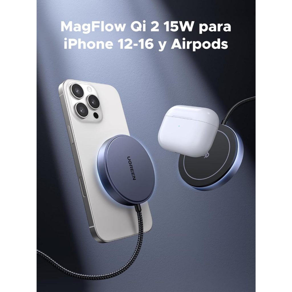 UGREEN Carregador sem fio Qi2 15W ( cabo USB-C 1,5 m ) compatível Indução Magsafe original iPhone 16 15 14 13 12 AirPods