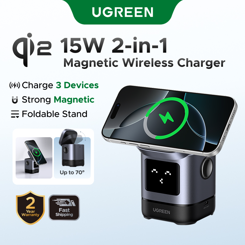 UGREEN Uno Qi2 15W Carregador Magnético Sem Fio 25W Max Robot Design 15W Para iPone 16 Pro 15 5W Airpods