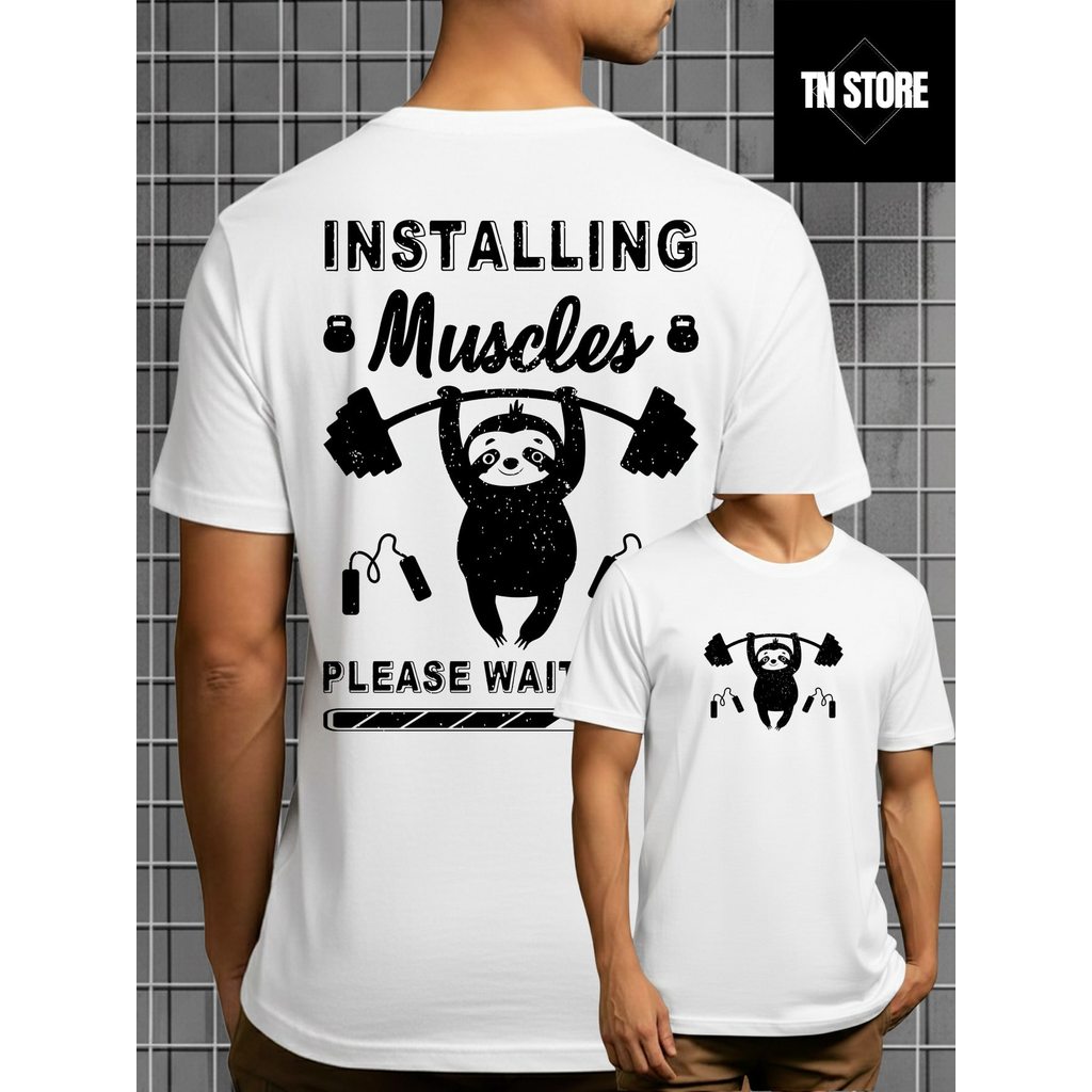 Camiseta Installing Muscles Fitness Esporte Camisa Blusa Unissex Masculino Feminino 100% Algodão Preto Branco Plus Size